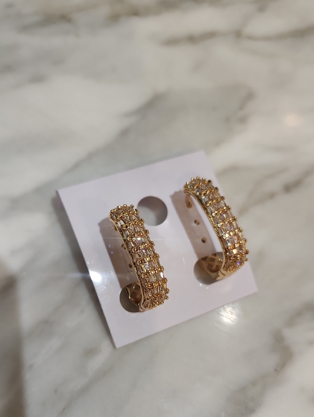 Gold Crystal Pavé Huggie Hoop Earrings - Women Jewelry